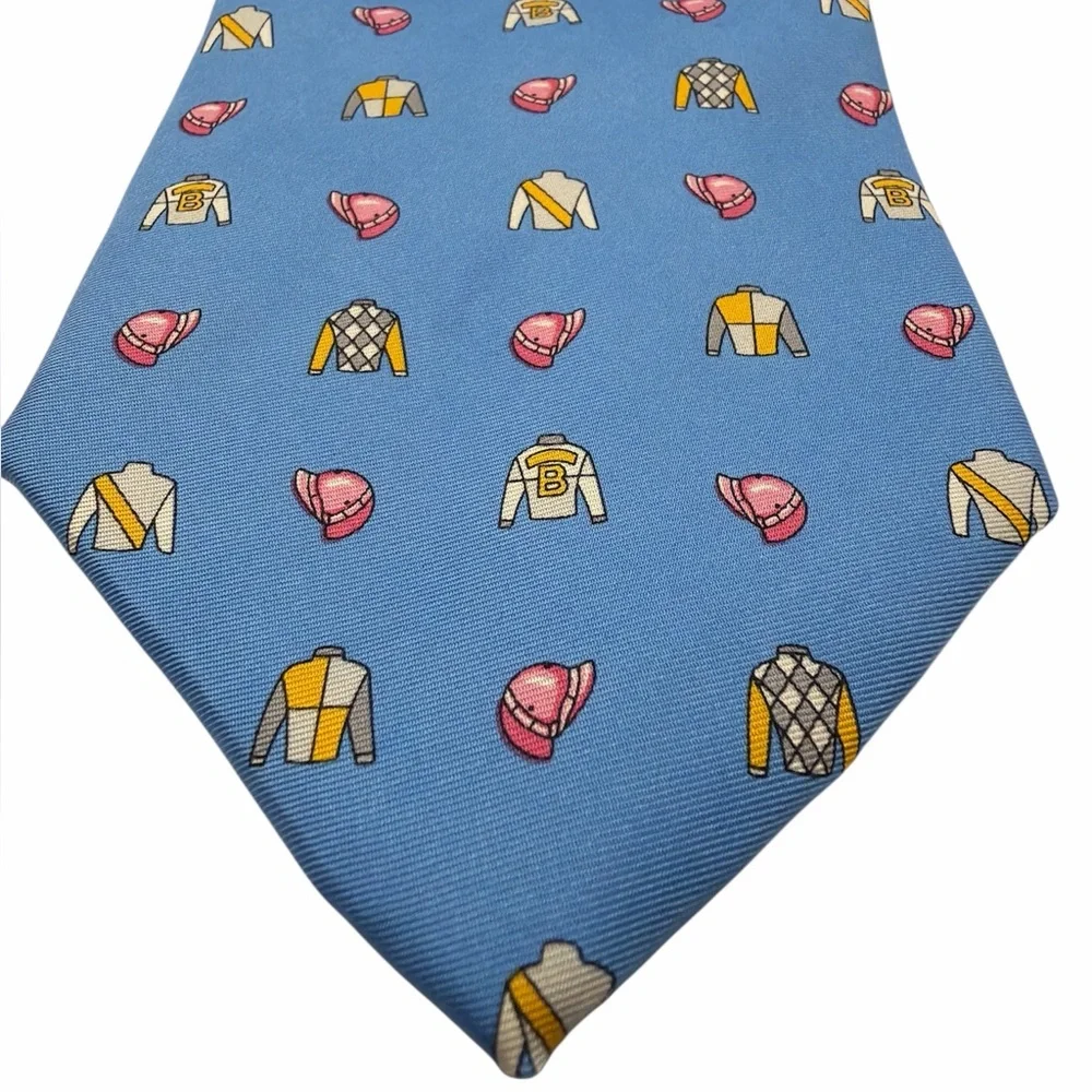 Brooks Brothers‎ All Silk Jockey Hat Shirt Neck Tie Blue Yellow Pink